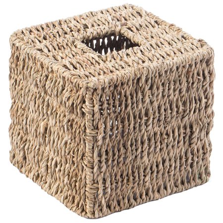Vintiquewise Natural Woven Seagrass Wicker Square Tissue Box Cover Holder QI003714.SQ